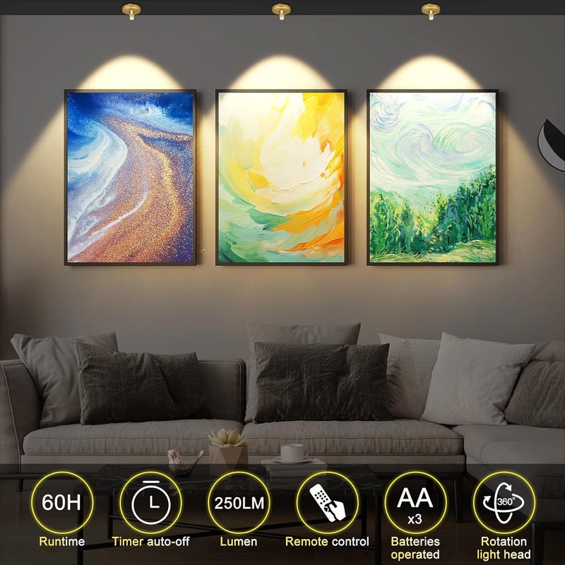 Arixinks 2Pack Wireless Battery Spotlight Indoor for Plants with Remote, Led Picture Painting Lights for Wall Art Display Decor,Puck Uplight for Trees Stick Indoor Spot Led Accent for Gallery Hallway Dimmable - Image 3